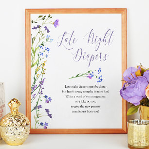 Affiche Diapeurs de nuit violet Fleur sauvage Baby shower