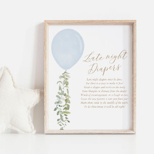 Affiche Diapeurs nocturnes Baby shower Bleu Balloon Boy