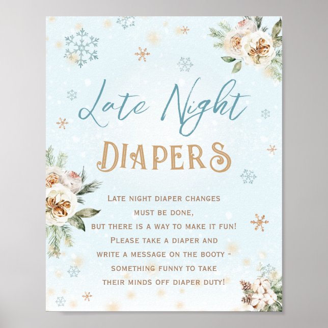 Affiche Diapeurs nocturnes Baby shower d'hiver d'or bleu (Devant)