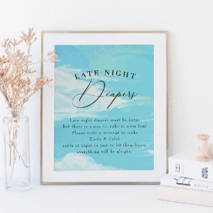 Affiche Diapeurs nocturnes Ciel Nuages Baby shower bleu