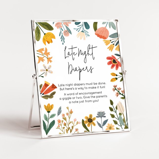 Affiche Diapositives Botaniques Bright Fleur sauvage (Botanical Bright Wildflower Baby Shower Late Night Diapers Sign
)