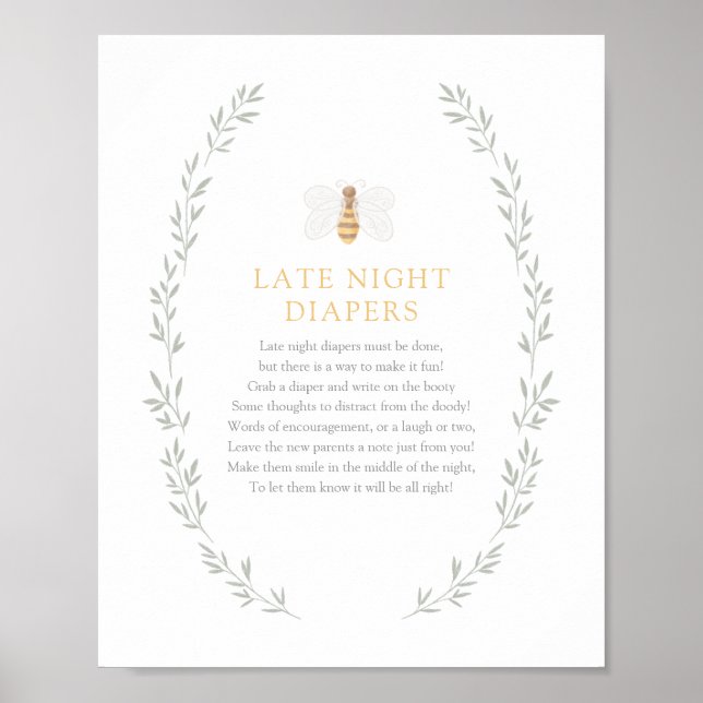 Affiche Diapositives de nuit signe Baby shower d'abeilles (Devant)