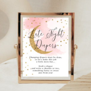 Affiche Diapositives nocturnes Pink Gold Moon Baby shower