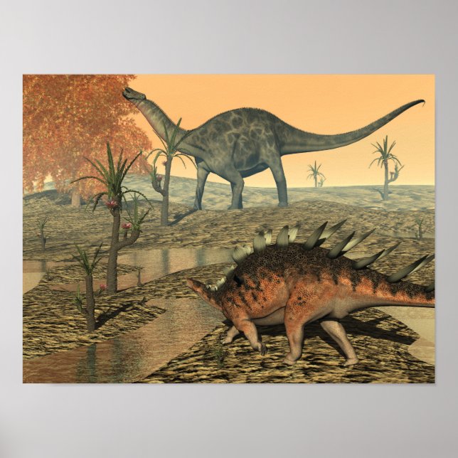 Affiche Dicraeosaurus et dinosaures du kentrosaurus (Devant)