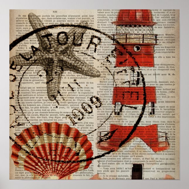 Affiche dictionary prints art coastal seashell lighthouse (Devant)