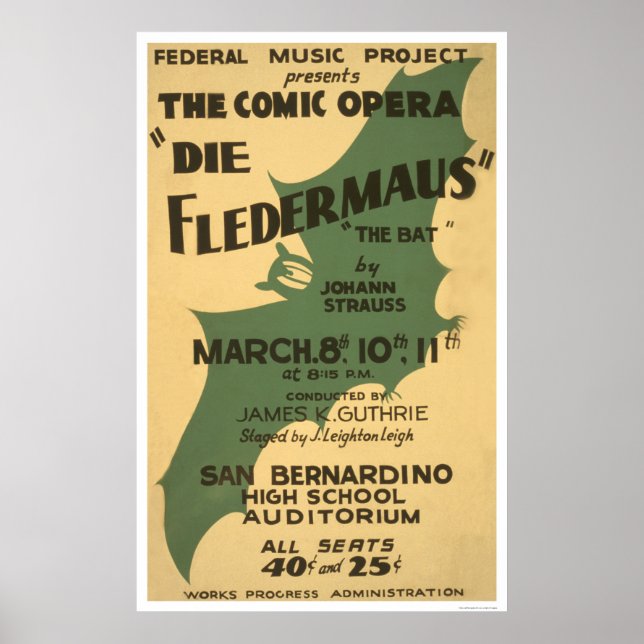 Affiche Die Fledermaus Strauss 1938 WPA (Devant)