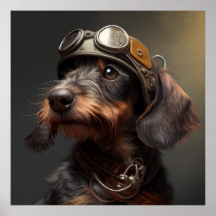 Affiche Dieselpunk À poils durs Dachshund Steampunk Gogget