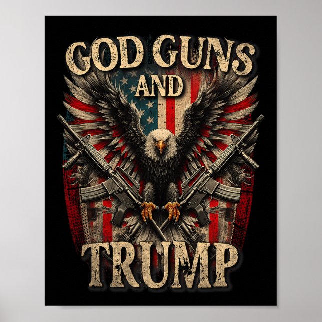 Affiche Dieu Armes Et Trump 2e Amendement Drapeau Aigle Am (Devant)