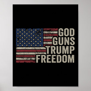 Affiche Dieu Armes Trump Liberté - Drapeau USA Pro Arme Dr