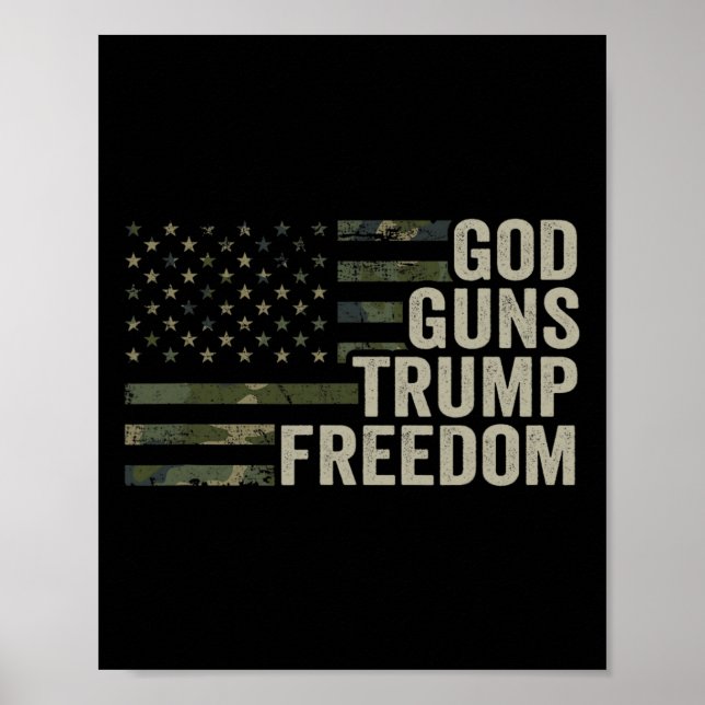 Affiche Dieu Armes Trump Liberté - Drôle Camouflage Pro Ar (Devant)