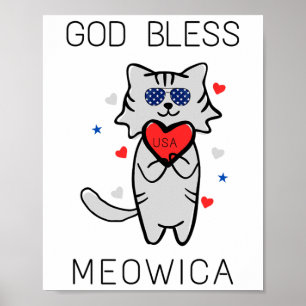 Affiche Dieu Béni Meowica Funny Amérique patriotique Chat