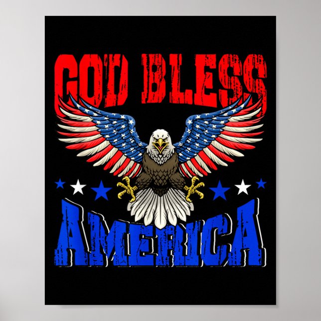 Affiche Dieu bénisse l'amérique drapeau aigle américain 4  (Devant)