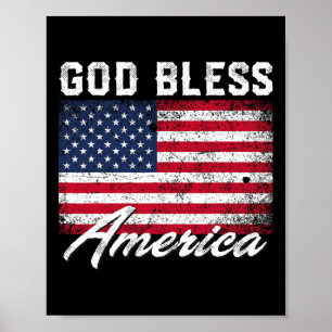 Affiche Dieu bénisse l'Amérique Drapeau États-Unis 4 juill