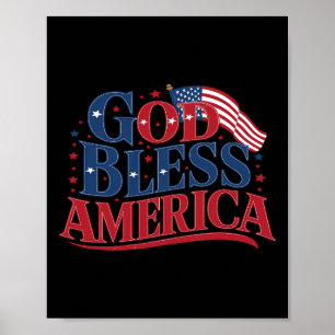 Affiche Dieu bénisse l'Amérique Drapeau États-Unis 4 juill