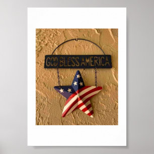 Affiche Dieu bénisse l'Amérique Étoile Patriotique Panneau