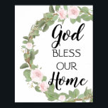 Affiche Dieu bénisse notre maison<br><div class="desc">"Dieu est notre maison" Schönes, florales Typografie-Poster.</div>