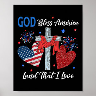 Affiche Dieu bénit l'Amérique Christian Heart Cross Jésus