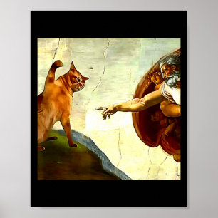 Affiche Dieu Chat Drôle Création d'Adam Mème Jésus Christi