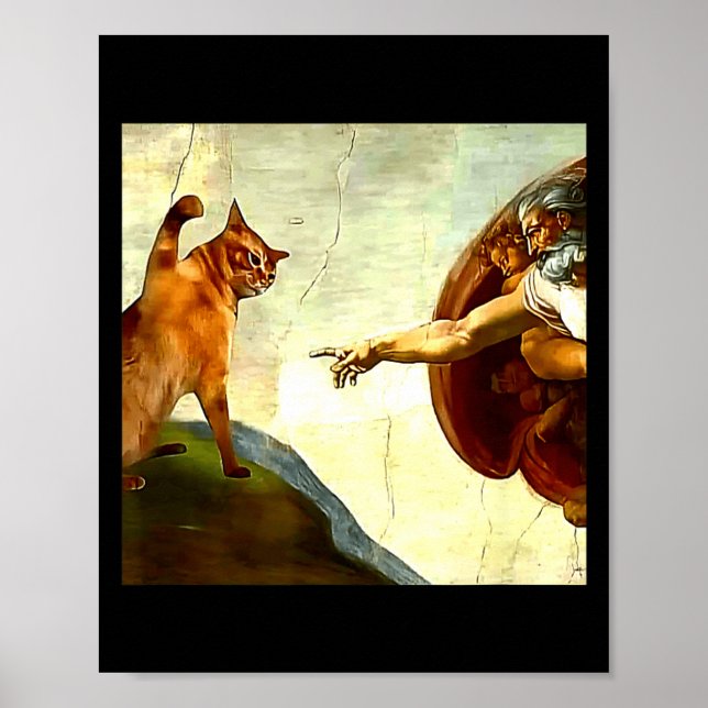 Affiche Dieu Chat Drôle Création d'Adam Mème Jésus Christi (Devant)