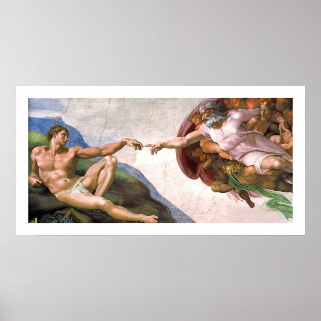 Affiche Dieu crée Adam (détail) par Michel-Ange (Devant)
