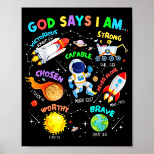 Affiche Dieu dit que je suis astronaute planètes cosmiques