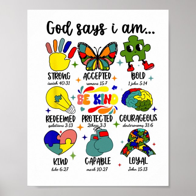 Affiche Dieu Dit Que Je Suis Autisme Jésus Motivation chré (Devant)