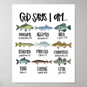 Affiche Dieu dit que je suis pêcheur chrétien religieux Bi