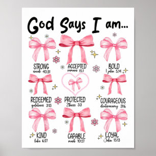 Affiche Dieu dit que je suis rose Coquette chrétien Jésus