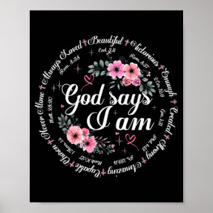 Affiche Dieu dit que je suis Verset biblique floral Religi