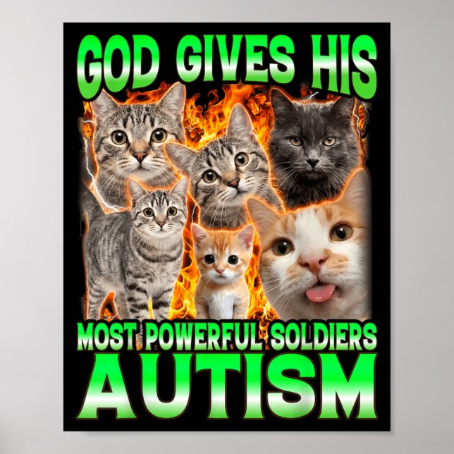 Affiche Dieu donne son mème de chat drôle d'autisme le plu (Devant)
