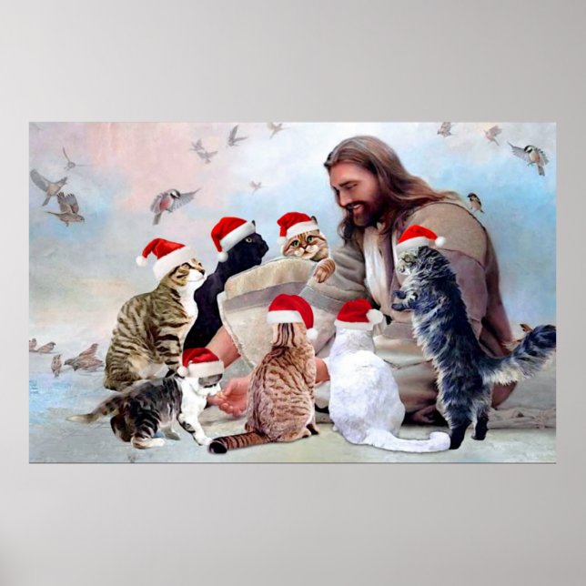 Affiche Dieu Entouré De Chat Angels Noël (Devant)
