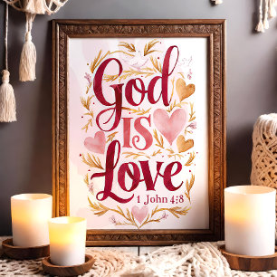 Affiche Dieu est amour rose et or Christian Wall Art