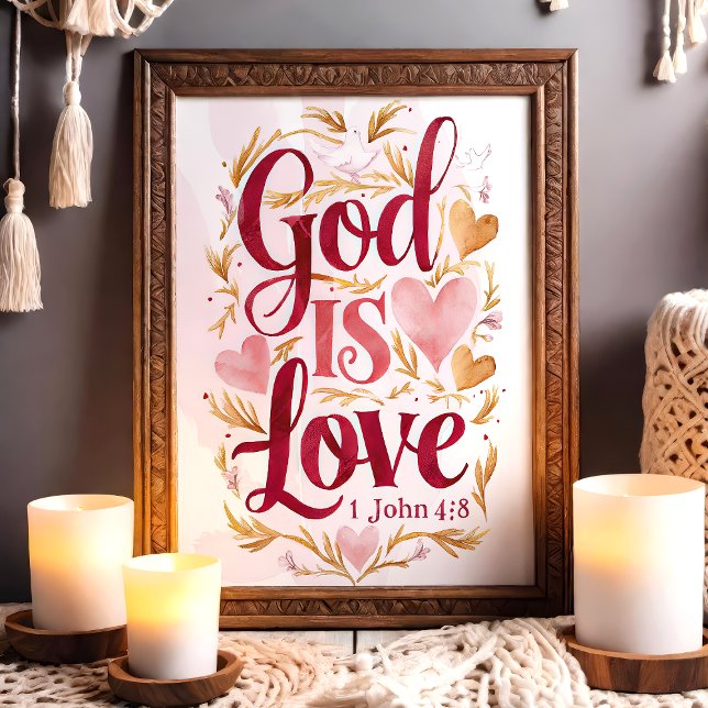 Affiche Dieu est amour rose et or Christian Wall Art (Créateur téléchargé)