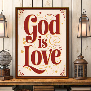 Affiche Dieu est amour Vintage Mur chrétien Art Imprimer