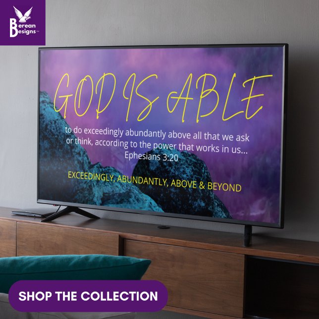 Affiche DIEU EST CAPABLE Christian Frame Art pour la télév (Vibrant mountainscape imagery with God is Able Christian Bible verse to use with your display TV)