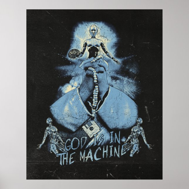 Affiche Dieu est dans la machine - Techno-Dystopian Design (Devant)