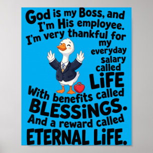Affiche Dieu est patron employé canard mignon chrétien