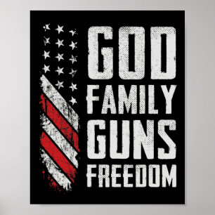 Affiche Dieu Famille Armes Liberté - Drapeau USA chrétien 