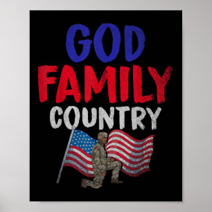 Affiche Dieu Famille Pays Américain Soldat Us Drapeau Memo