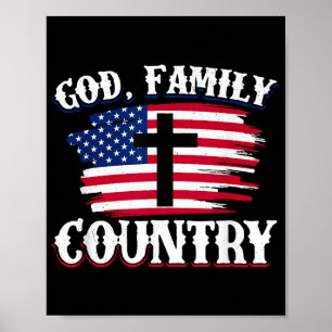 Affiche Dieu Famille Pays American Drapeau Croix Christian