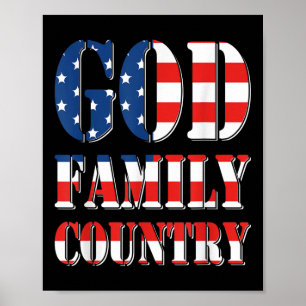 Affiche Dieu Famille Pays Amérique Us Drapeau Fière Mémori
