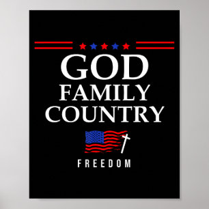 Affiche Dieu Famille Pays Drapeau États-Unis Citation Chré