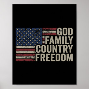 Affiche Dieu Famille Pays Liberté - 4 juillet Drapeau État