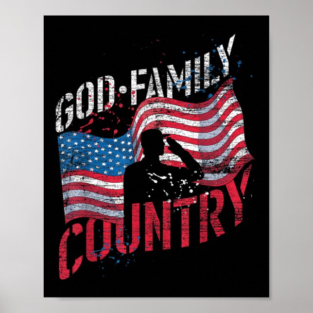 Affiche Dieu Famille Pays Soldat Us Drapeau American Memor (Devant)