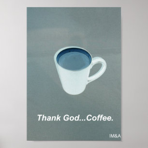 Affiche Dieu merci café blanc et bleu