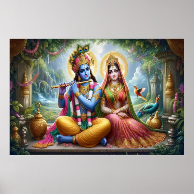 Affiche Dieux lumineux Art : Krishna Radha, Divine Couple (Devant)