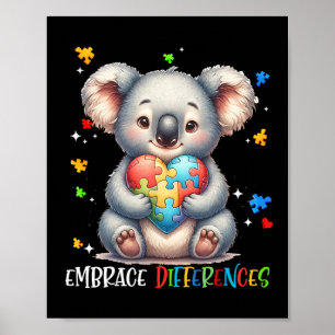 Affiche Différences d'acceptation Puzzle Coeur Koala Autis