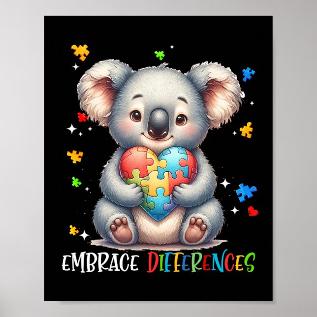 Affiche Différences d'acceptation Puzzle Coeur Koala Autis (Devant)
