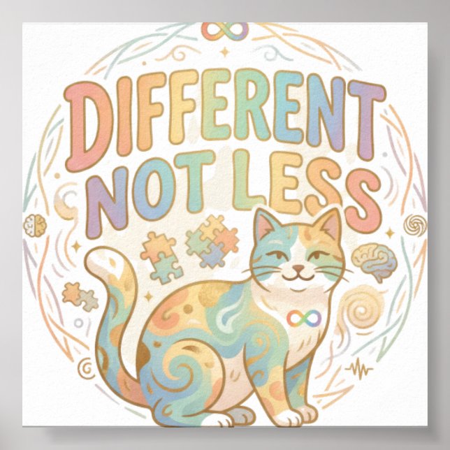 Affiche Différent Pas Moins Neurodiversité Chat Autisme Ac (Devant)