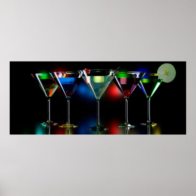 Affiche Différents cocktails dans des lunettes à martini é (Devant)